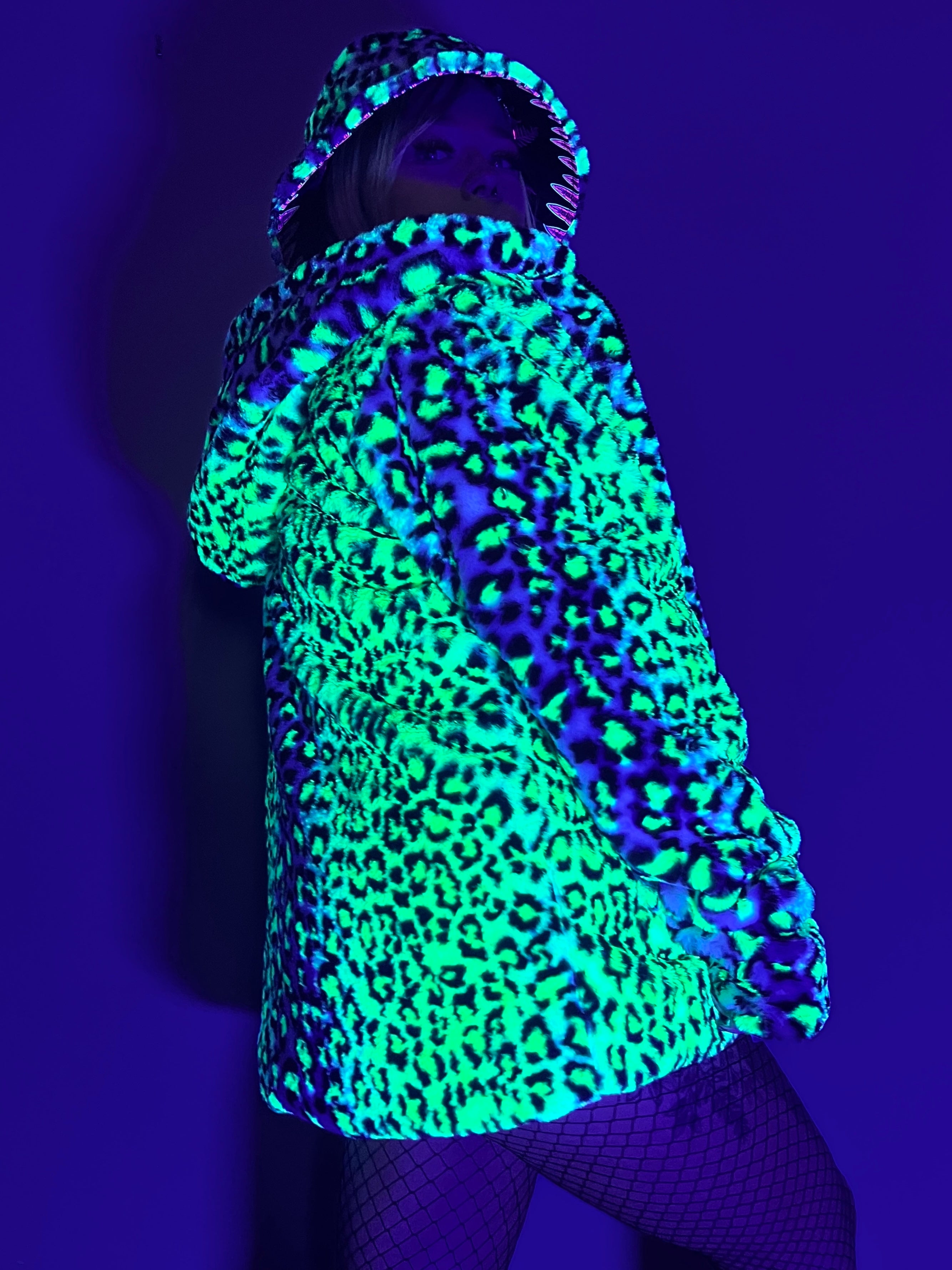 Neon Leopard LSD Reversible Faux Fur Jacket