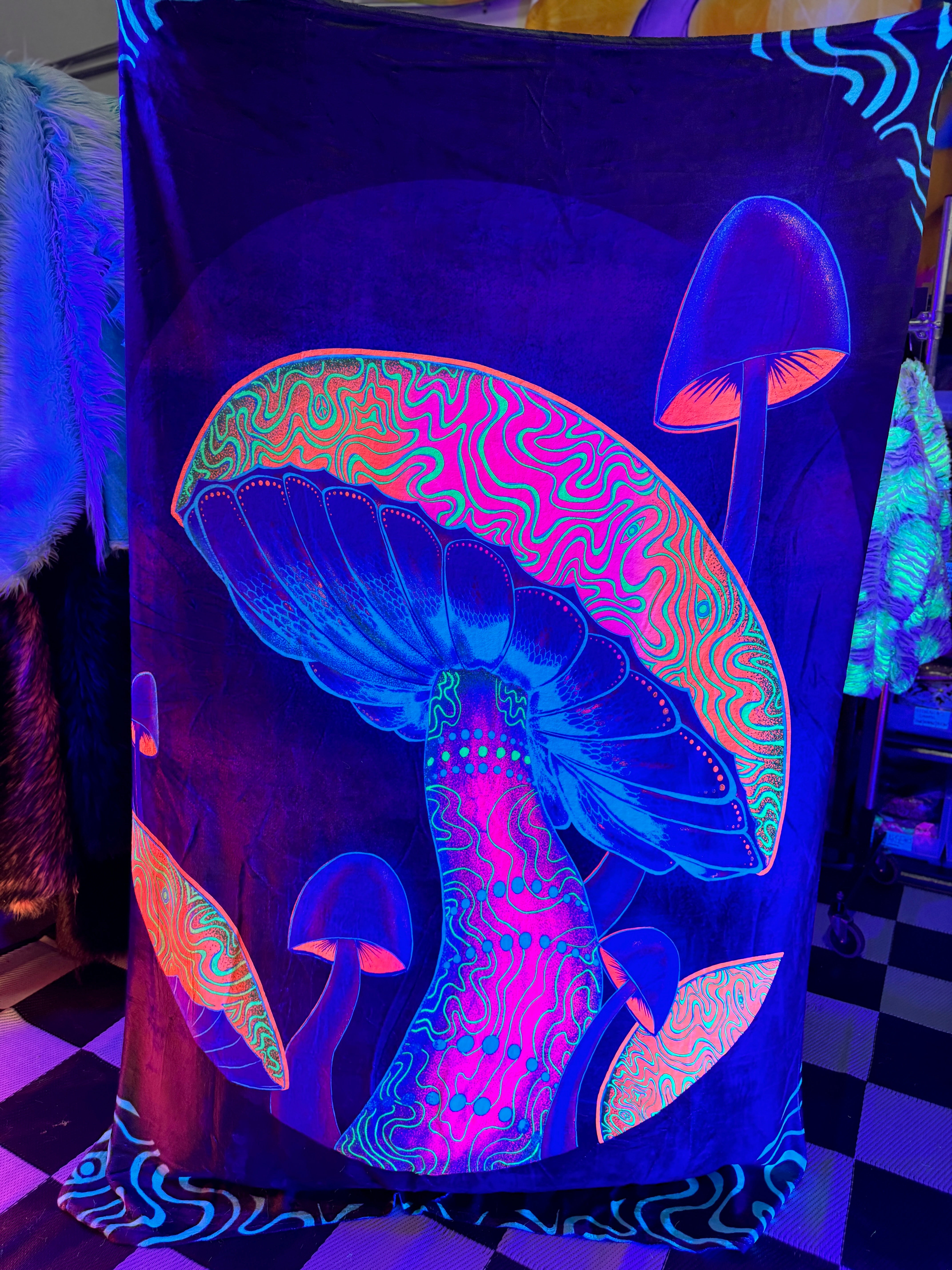 UV Reactive LSD and Glow Shroom Double Sided Blanket