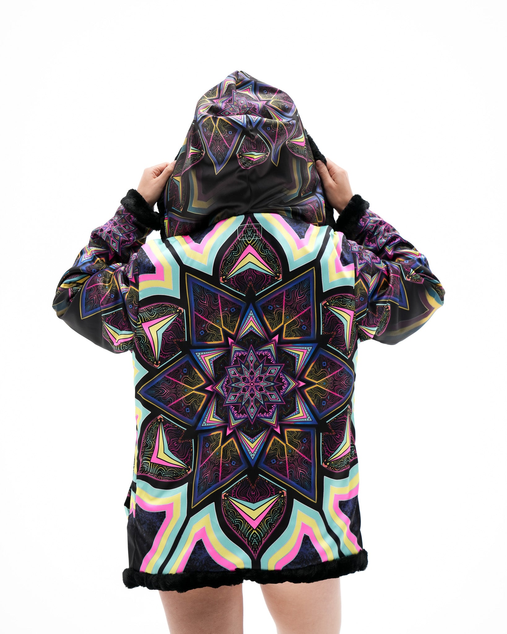 Black Kaleidodope Reversible Faux Fur Jacket