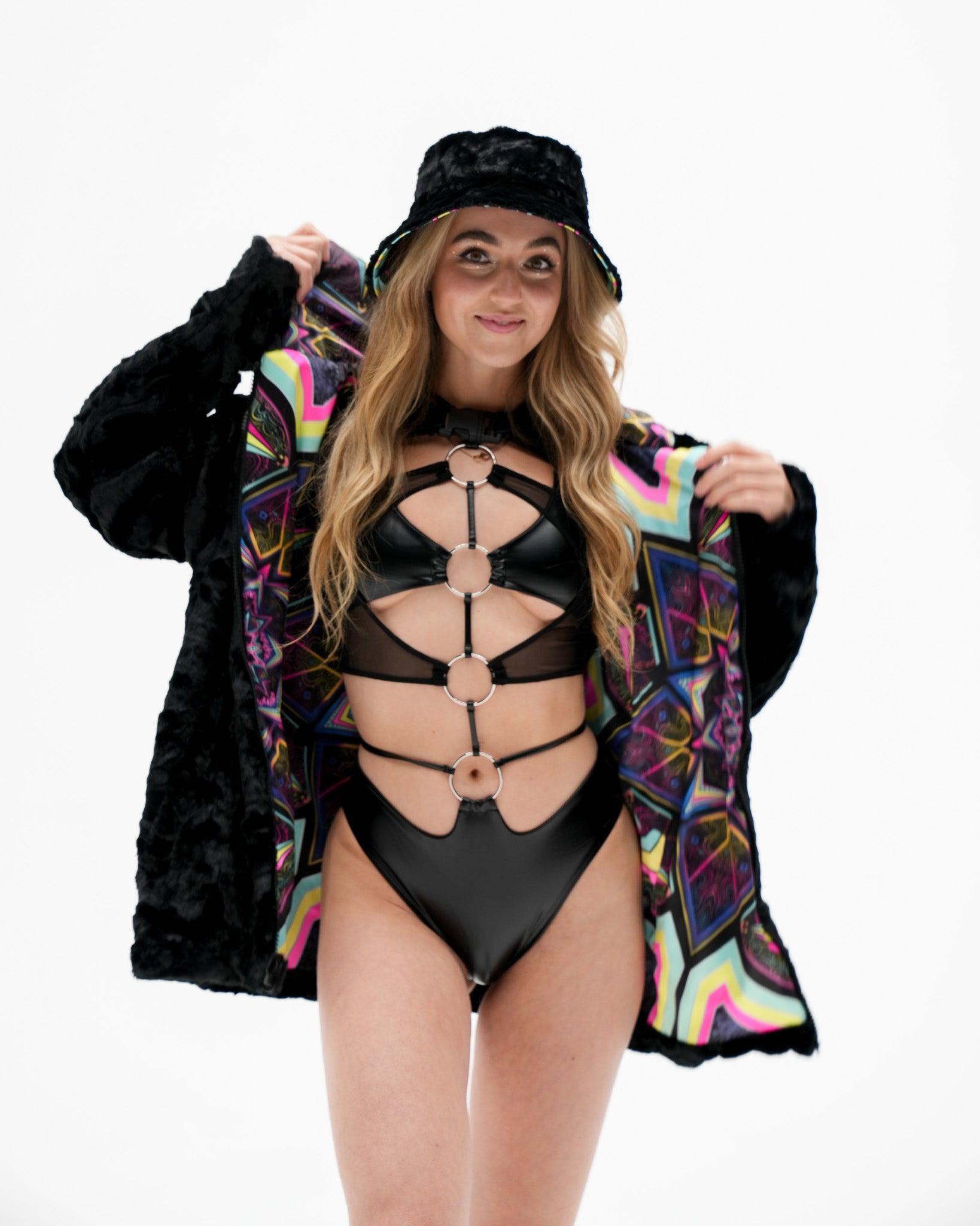 Black Kaleidodope Reversible Faux Fur Jacket