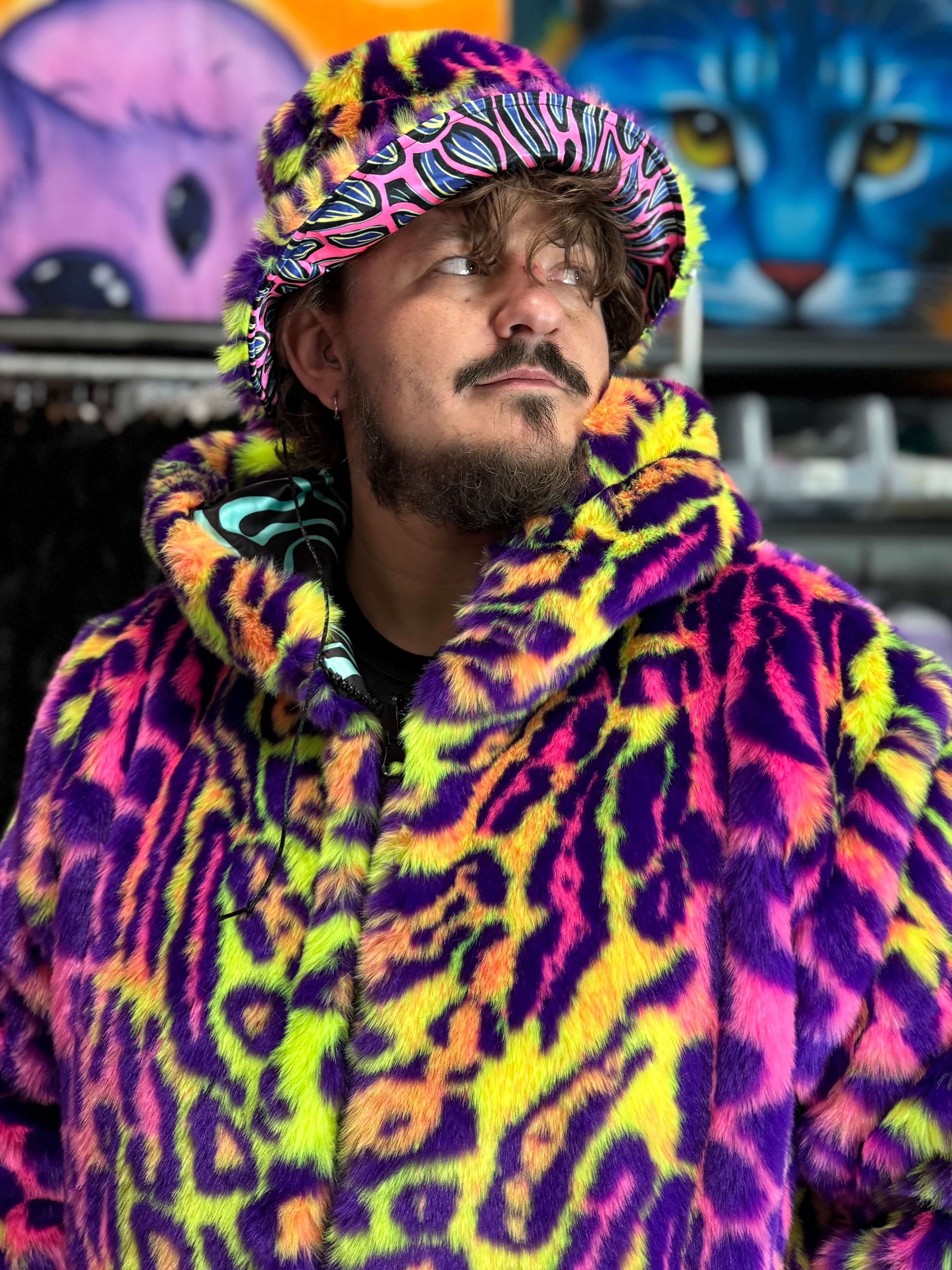 Multi color faux fur jacket